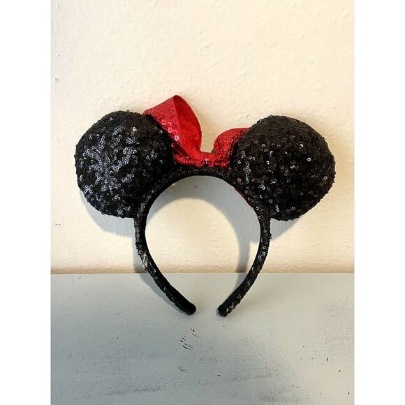 Disney Parks ORIGINAL MINNIE MOUSE BLACK SEQUIN Ears RED BOW Headband - Picture 4 of 4